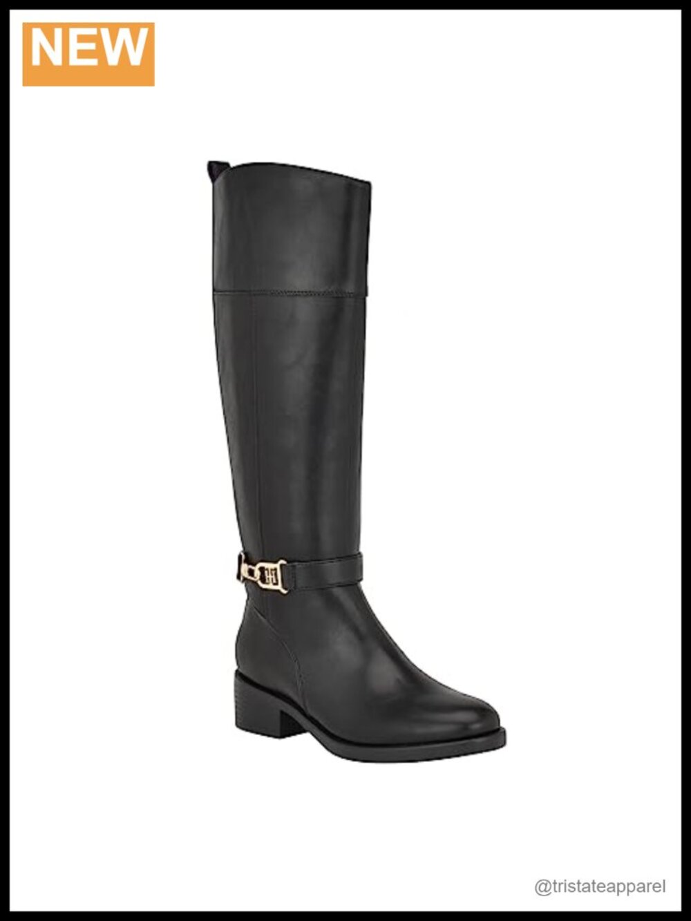 Faux Leather Knee High Riding Boots with Block Heel Almond Toe Zip Closure